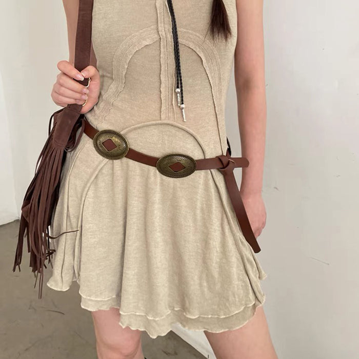 Wholesale Trendy PU Women S Wide Western Belt With Alloy Buckle Bohemian Beaded Camellia Design Vintage Fashion Accessory