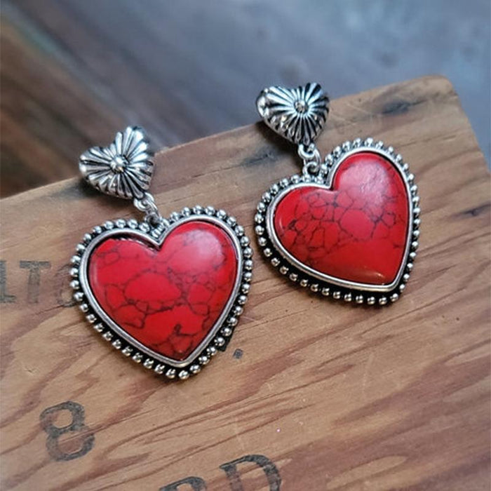 Wholesale Earrings Alloy Vintage Turquoise Love Heart JDC-ES-Saip094