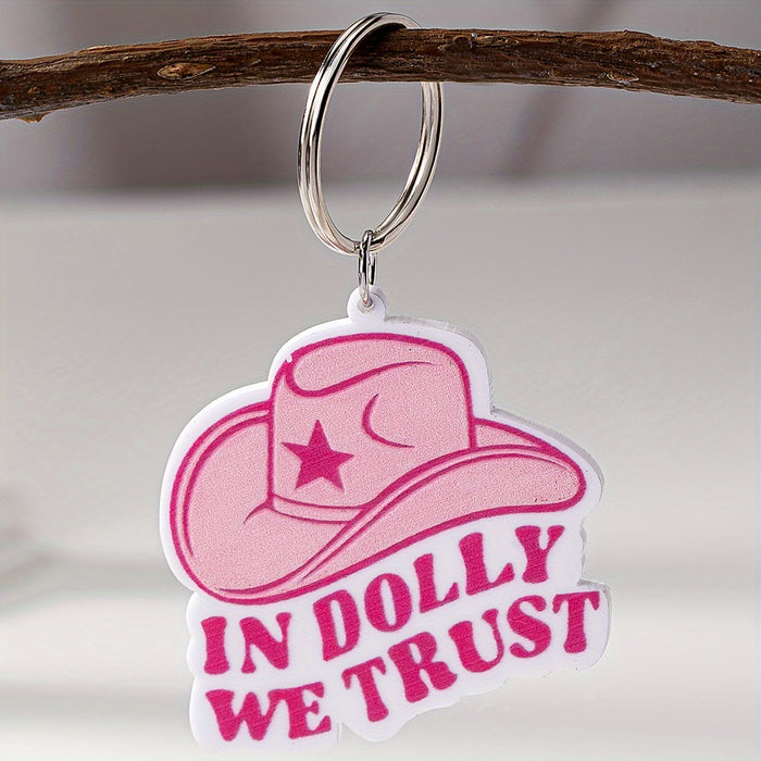 Wholesale Acrylic Western Pink Cowboy Hat Letter Slogan Keychain JDC-KC-DaiW003