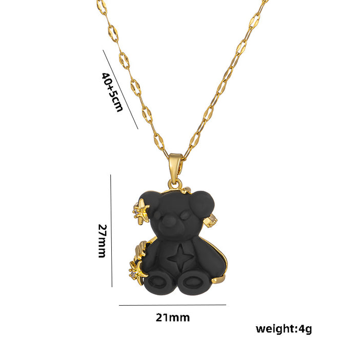 Wholesale Cute Colorful Bear Titanium Steel Necklaces JDC-NE-OBK008