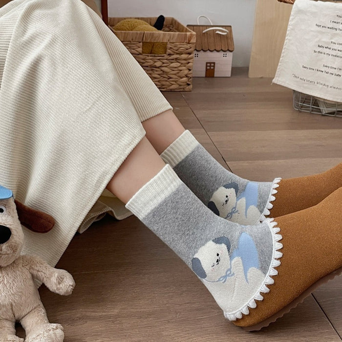 Wholesale Autumn and winter pure cotton mid tube socks for children, cute cartoon looped anti pilling socks