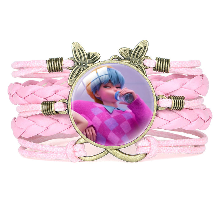 Wholesale KPOP Retro Butterfly Combination Cute Pink Multi-Layer Braided Girl Bracelet