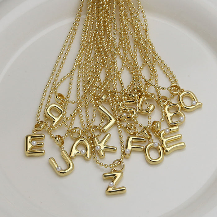 Wholesale 2PCS 18k Brass Glossy Balloon 26 English Letters Necklace JDC-NE-BaiYi007