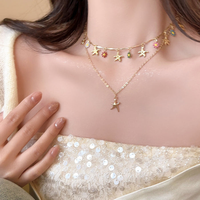 Wholesale Stacked bead retro necklace fashionable sunflower collarbone chain light luxury niche neck necklace