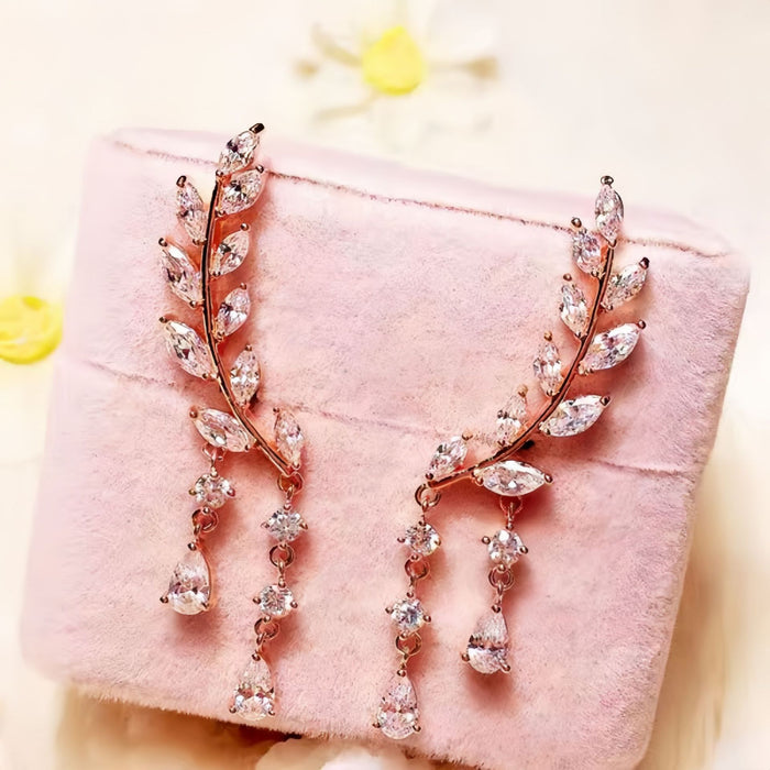 Wholesale Tree branch earrings, copper inlaid zircon earrings, fashionable and niche commuting ear accessories