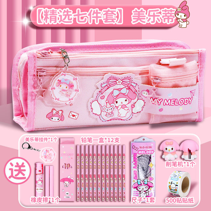 Wholesale Canvas Pencil Case for Girls Large Capacity Double Layer Casual School Gift