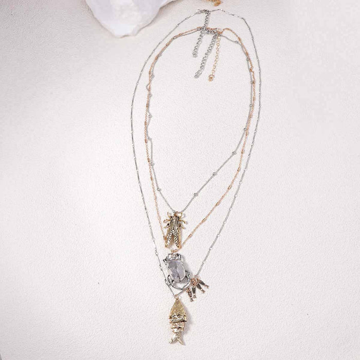 Wholesale Animal Insect Alloy Beetle Fish Pendant Multi-layer Necklace Advanced Joker