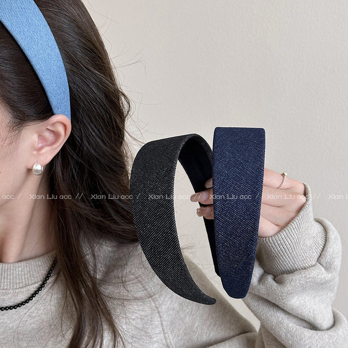Wholesale New high-end denim wide edge headband, simple compression headband, facial hair clip headband, hair accessory