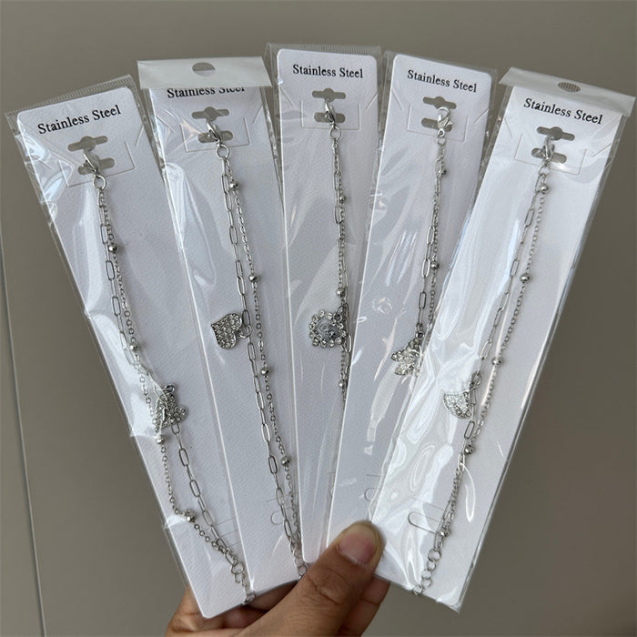 Wholesale Jewelry Double Chain Bracelet Gold Silver Diamond Pendant Bracelet