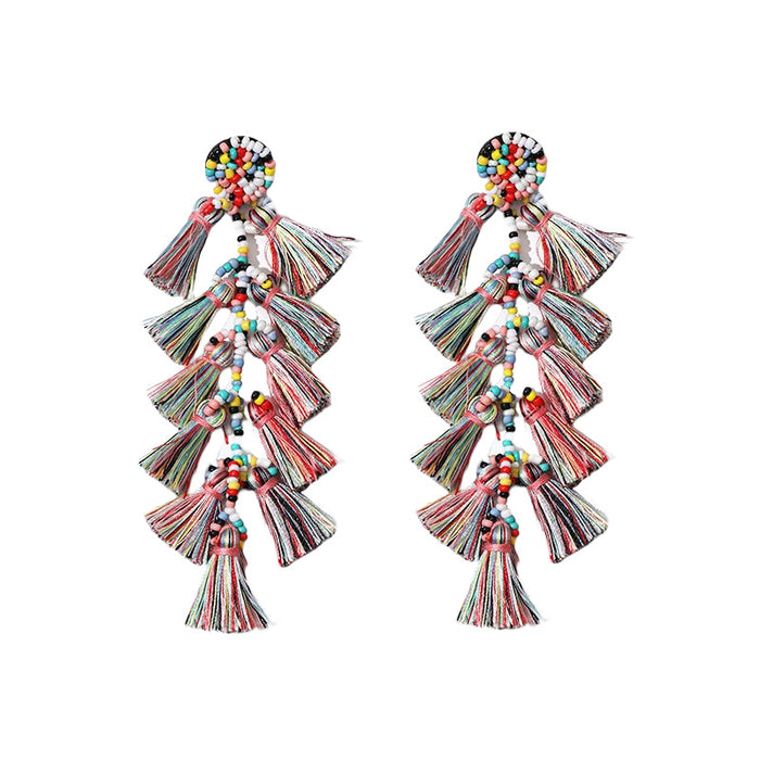 Wholesale Rice Bead Tassel Earrings Handmade Fashion Long JDC-ES-Gute054