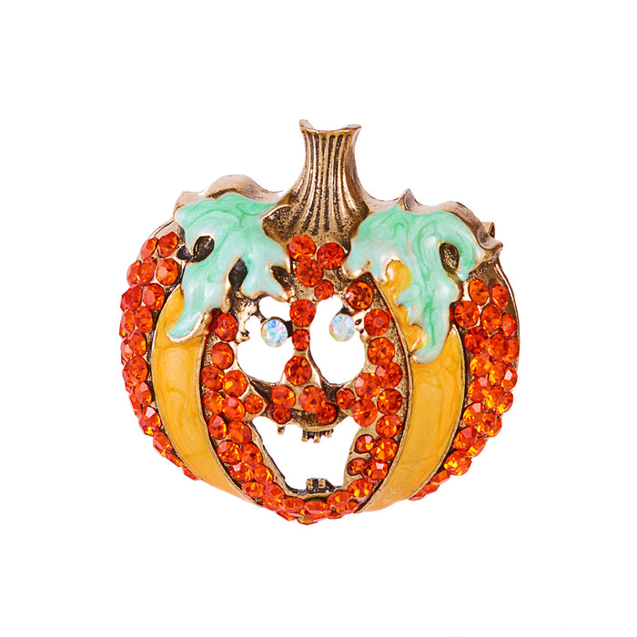 Wholesale  brooch with funny smiling pumpkin,  witch and broom painted in oil