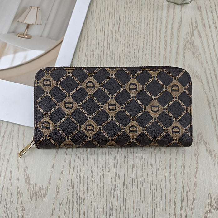 Wholesale Faux Leather Women S Long Wallet Pink Letter Print Zip Around Retro Style Casual Fashion Accessory