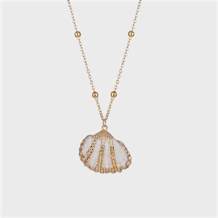 Wholesale 2PCS Alloy Beach Shell Gold Plated Pendant Conch Necklace JDC-NE-HanShi001