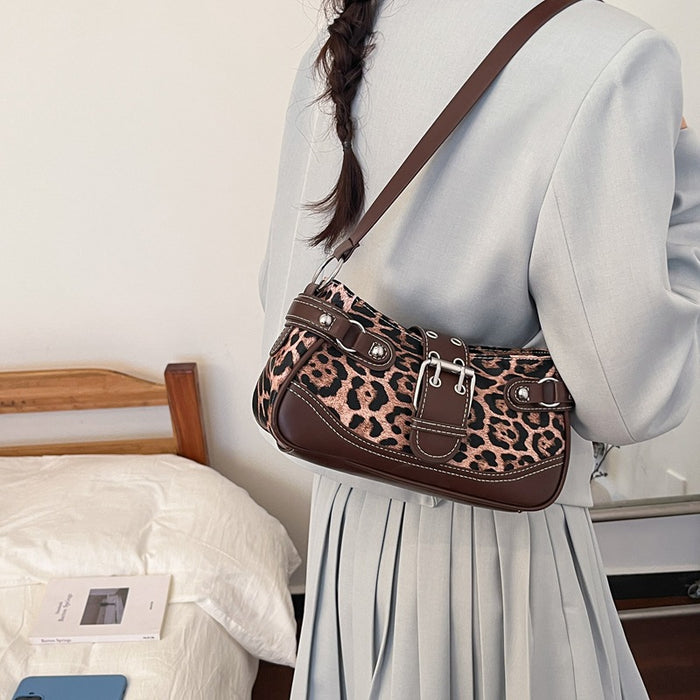 Wholesale Leopard print studded belt bag with large capacity underarm shoulder strap