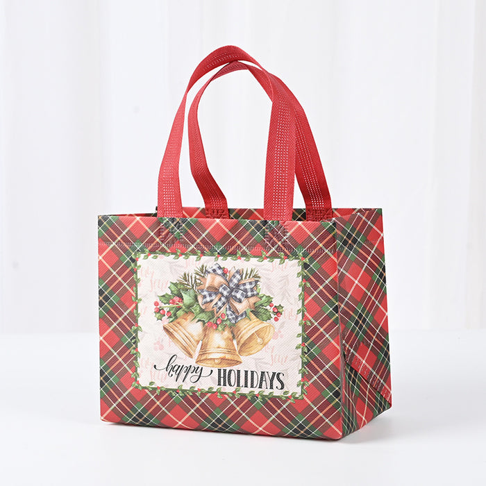 Wholesale Red Plaid Christmas Tote Gift Bag Cartoon Printed Non-woven Foldable Christmas Gift Bag JDC-GB-XJ007