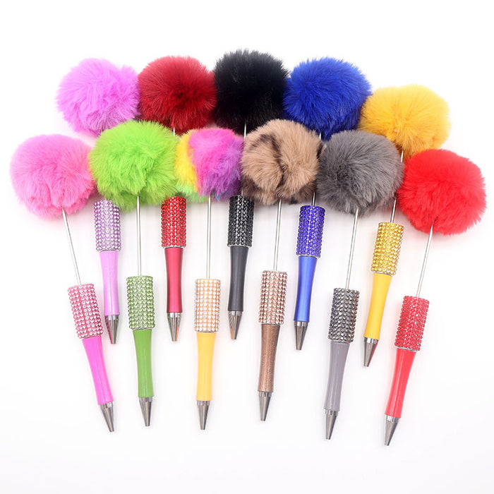 Wholesale Beadable Pens Rhinestone Leopard Print Pom Pom Pen Fluffy Pens JDC-PN-CY008