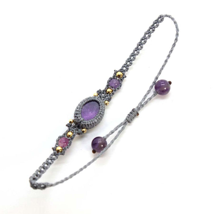 Wholesale Minimalist Amethyst Gemstone Bracelet Oval Braided Stretchable Design Everyday Jewelry Accessory For Women Boutique Resale Gift