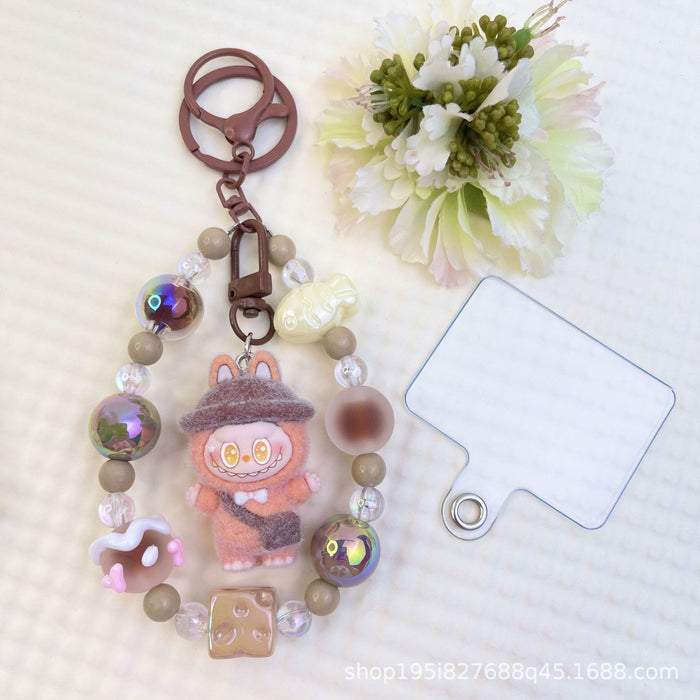 Wholesale Flocked Baseball Cap Colorful Beaded Mobile Phone Chain Keychain Bag Doll Pendant Accessories