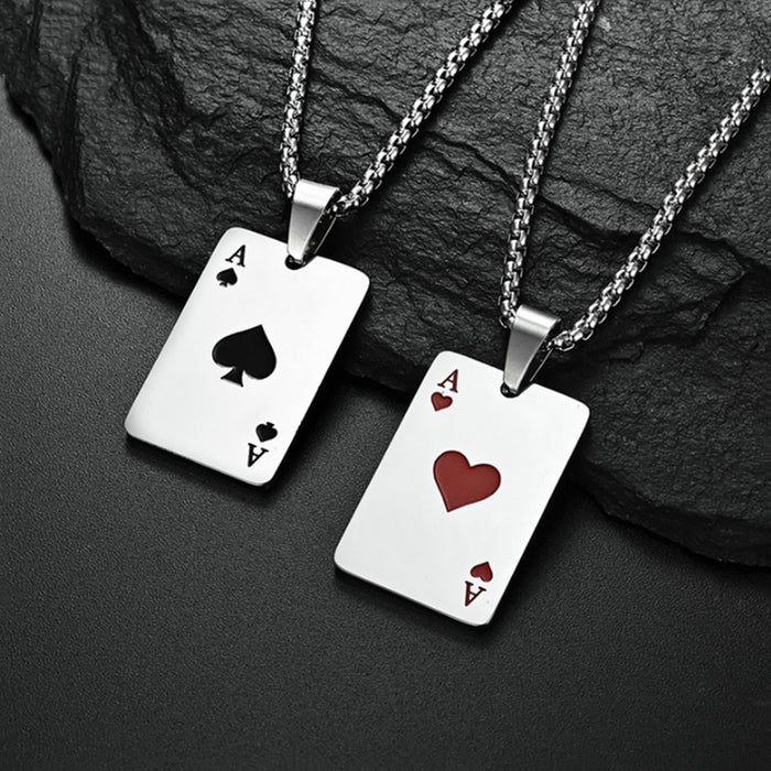 Wholesale Lucky Spade Necklace Pendant, Red Peach Poker Card Pendant, Titanium Steel
