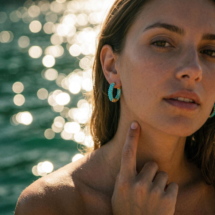 Wholesale Turquoise Geometric Hoops Trendy Design Earrings