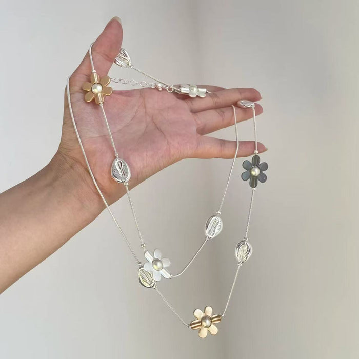 Wholesale Fashion Alloy Flower Long Chain Necklace Trendy Jewelry Accessory Gift