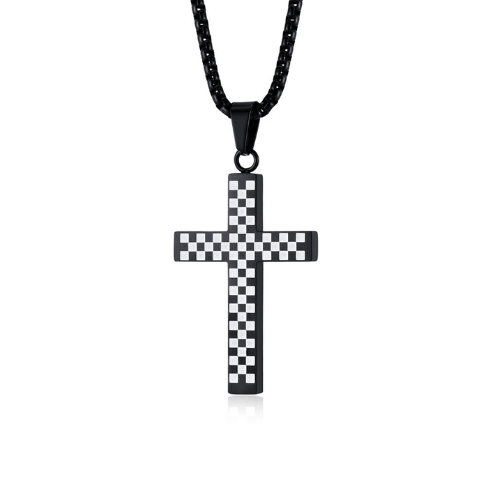 Wholesale Black and White Titanium Steel Cross Necklace JDC-NE-QianF017