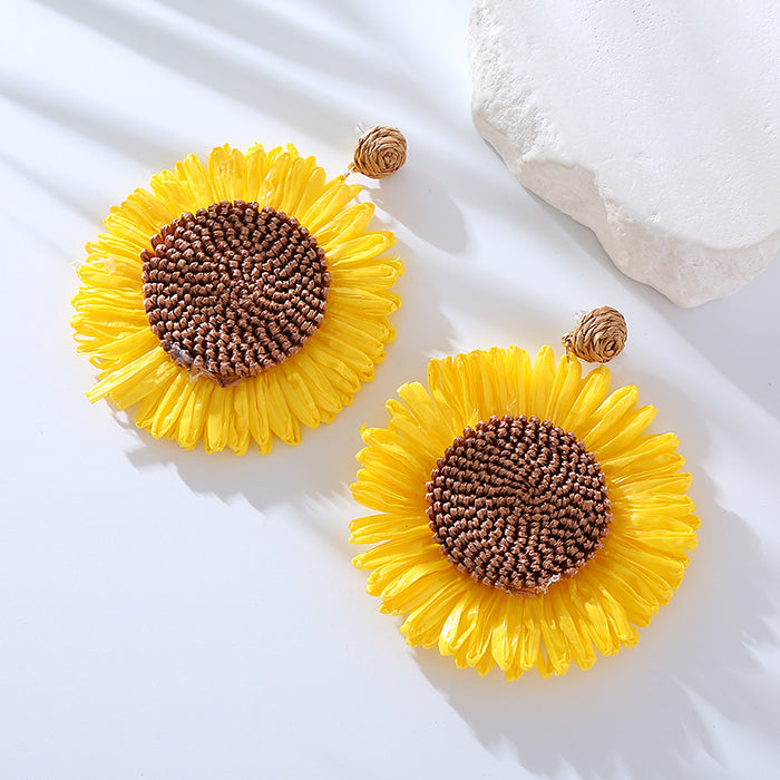 Wholesale Handmade Woven Raffia Sunflower Earrings JDC-ES-HM011