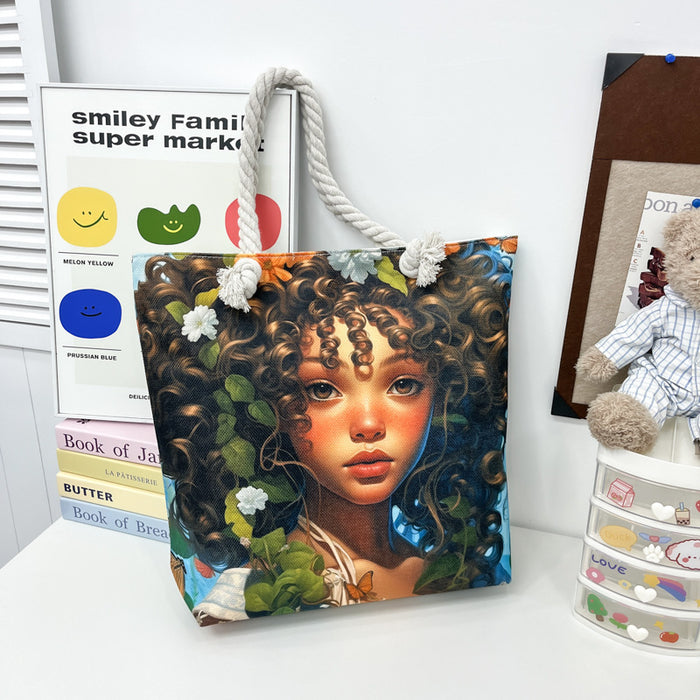 Wholesale Tourist shopping bag Tote bag Printed thick rope large capacity canvas bag Versatile creative handbag