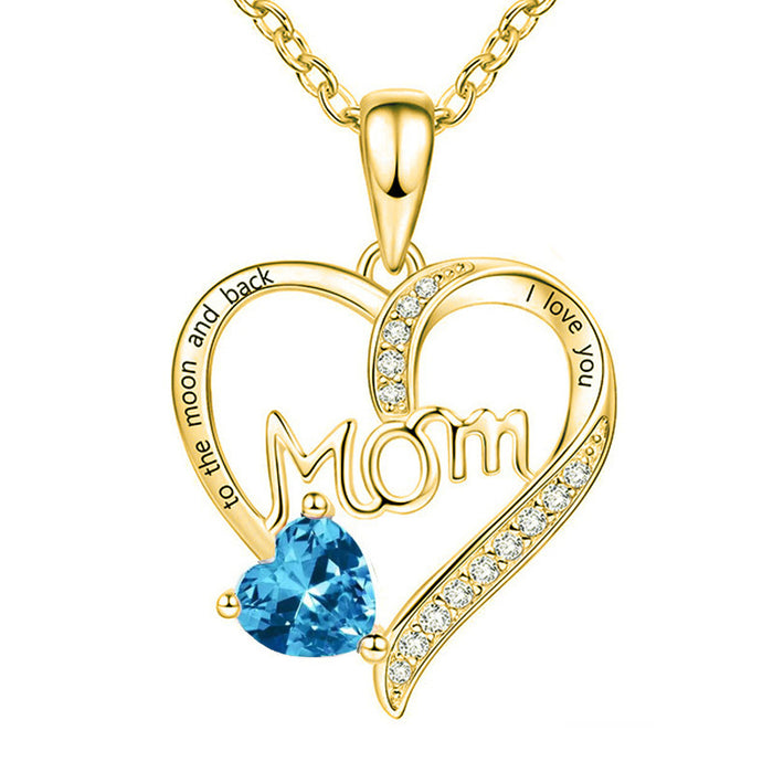 Wholesale Heart-shaped " MOM"  letter pendant necklace with rhinestones