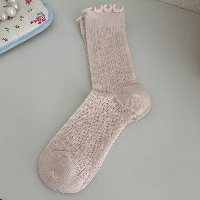 Wholesale Pile up socks, loose mouth mid tube socks, pure cotton mesh boneless socks