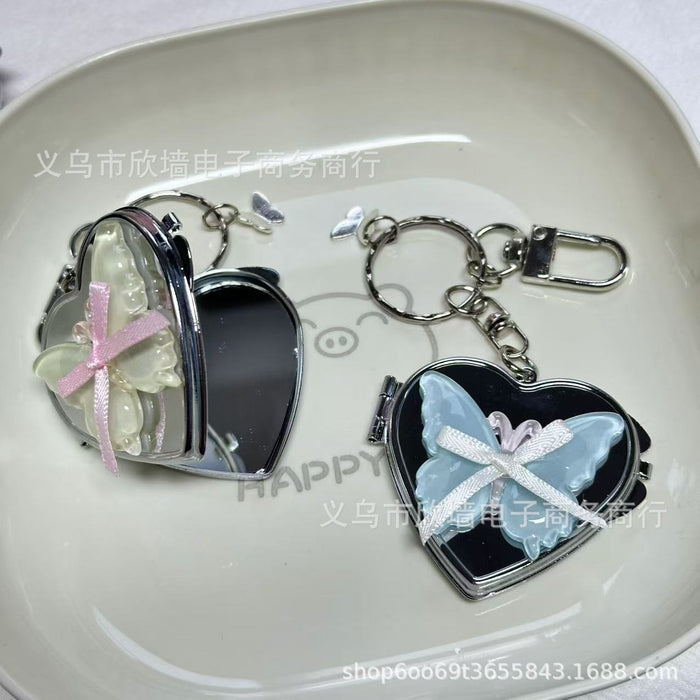 Wholesale Ribbon Heart Bow Mirror Keychain