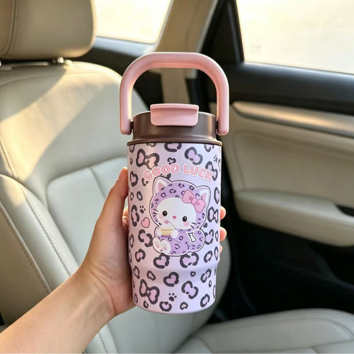 Wholesale Stylish Leopard Print Stainless Steel Cup With Handle Pop Lid For Car School Gift