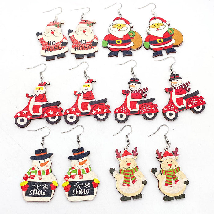 Wholesale Christmas Earrings Elk Christmas Tree Snowman  Wooden Earrings