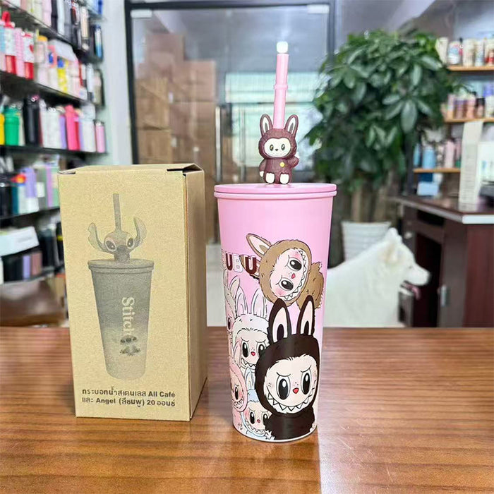 Wholesale Cartoon Large-Capacity Simple Thermos Cup Coffee Cup Portable Car Straw Cup
