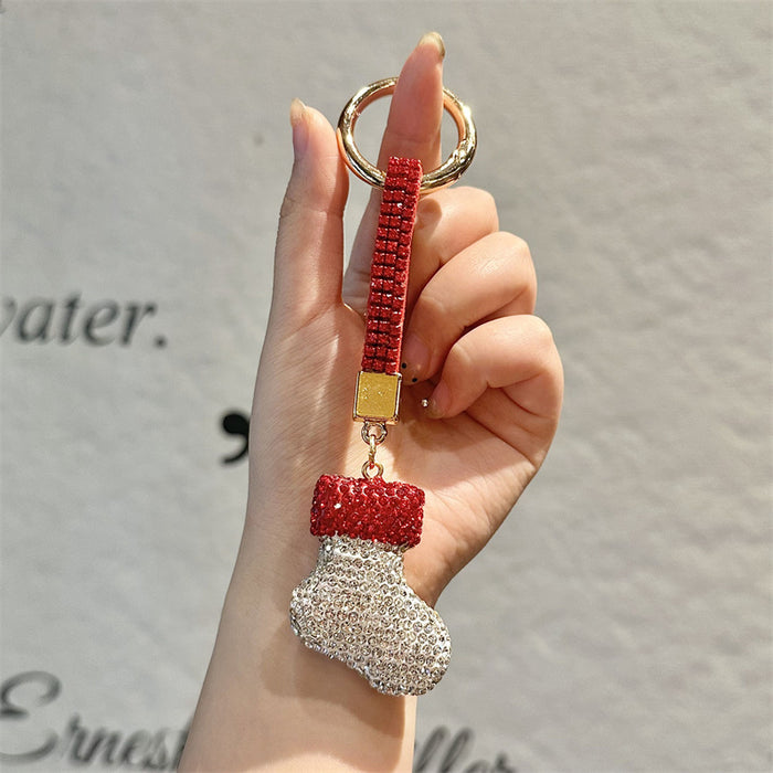Wholesale Full Rhinestone Christmas Keychain Cartoon Christmas Tree Metal Key Ring