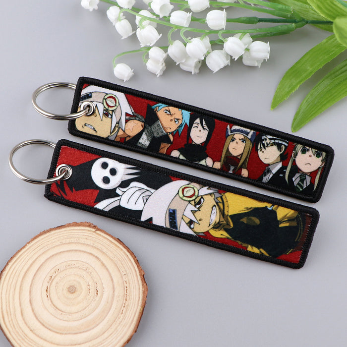 Wholesale Cartoon silk keychain lanyard  woven fabric keychain accessories