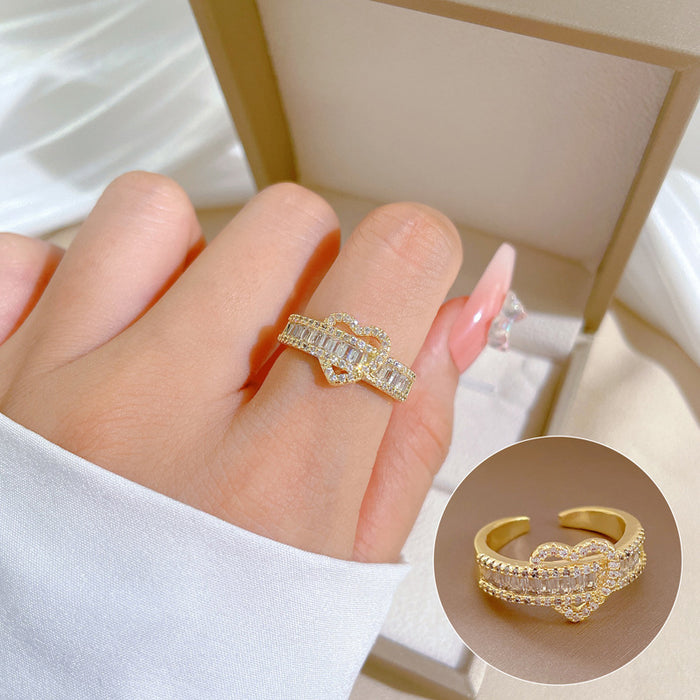 Wholesale Real Gold Electroplated Design Geometric Diamond Round Bead Ring Female Cold Style Open Ring JDC-RS-LG004