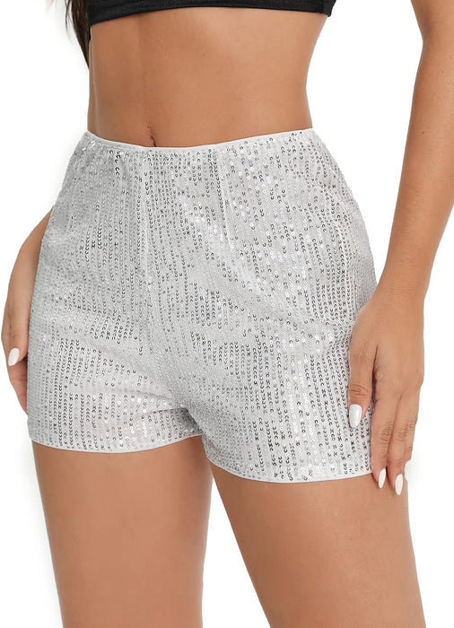 Wholesale Amazon independent station fashion elastic sequined shorts hot pants sequined solid color black mid-waist sexy straight shorts
