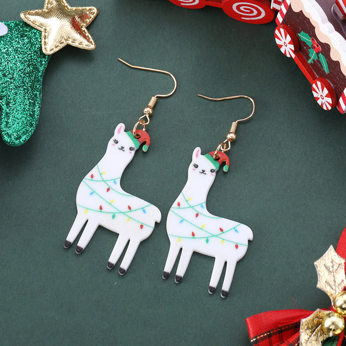 Wholesale Christmas Hat Lantern Alpaca Pendant Earrings Acrylic Cartoon Style Party Earrings Gift