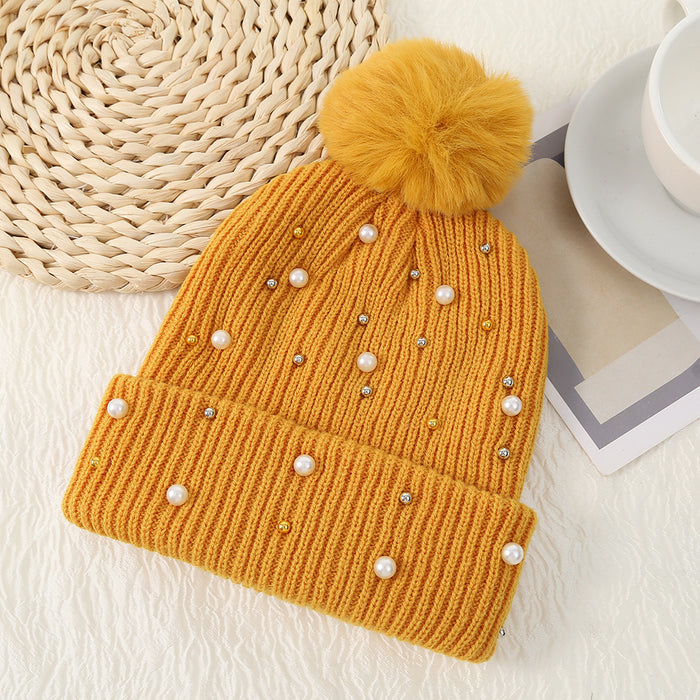 Wholesale Cotton Winter Fur Ball Pearl Rivet Beanie JDC-FH-HXL001