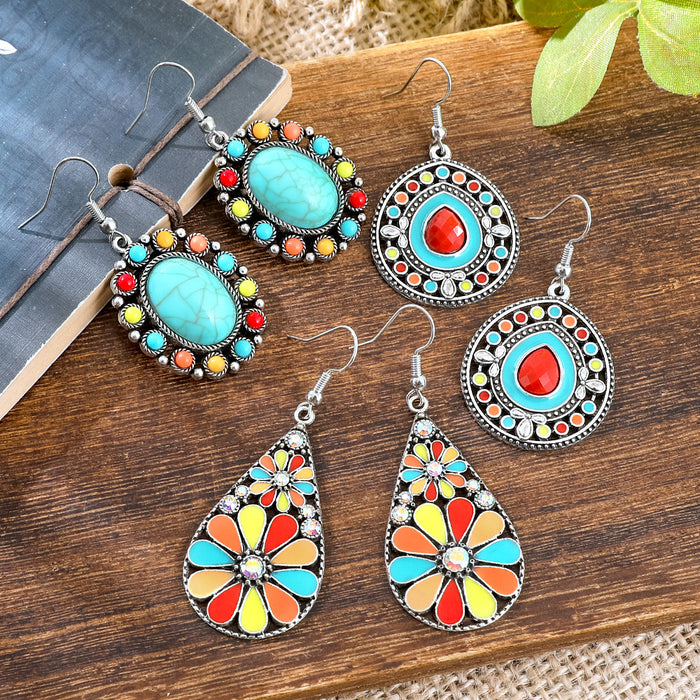 Wholesale Bohemian Geometric Turquoise Earrings Zinc Alloy Fashion Accessory MOQ≥2