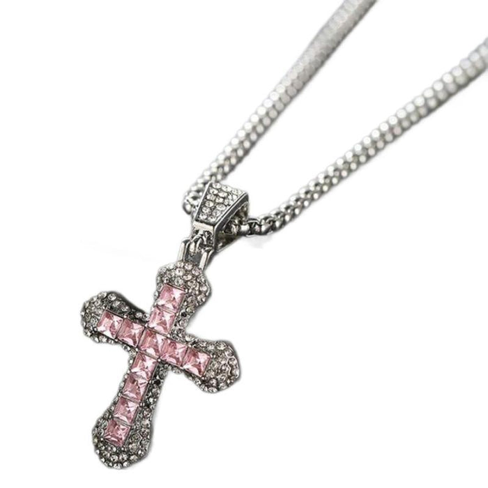 Wholesale Long necklace with Diamond-Accented Cross Pendant