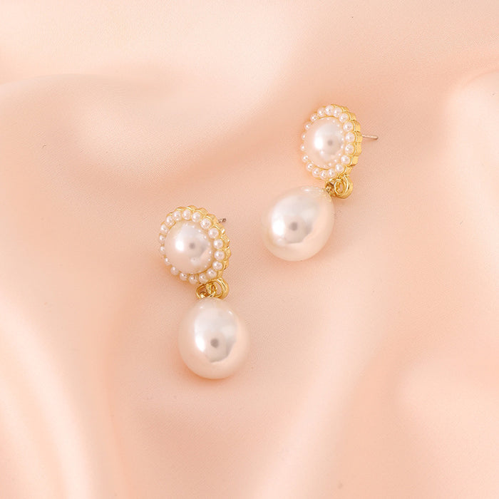 Wholesale Silver needle earrings, pearl earrings, retro and simple style earrings, fashionable temperament, retro earrings