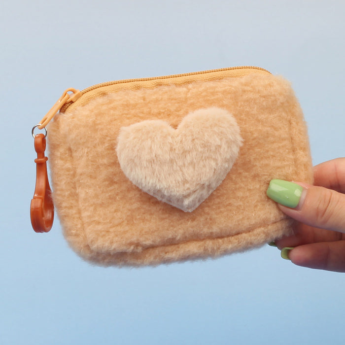 Wholesale Stylish Heart Shaped Plush Pouch For Women Coin Wallet Earphone Case Card Holder Gift Everyday Use