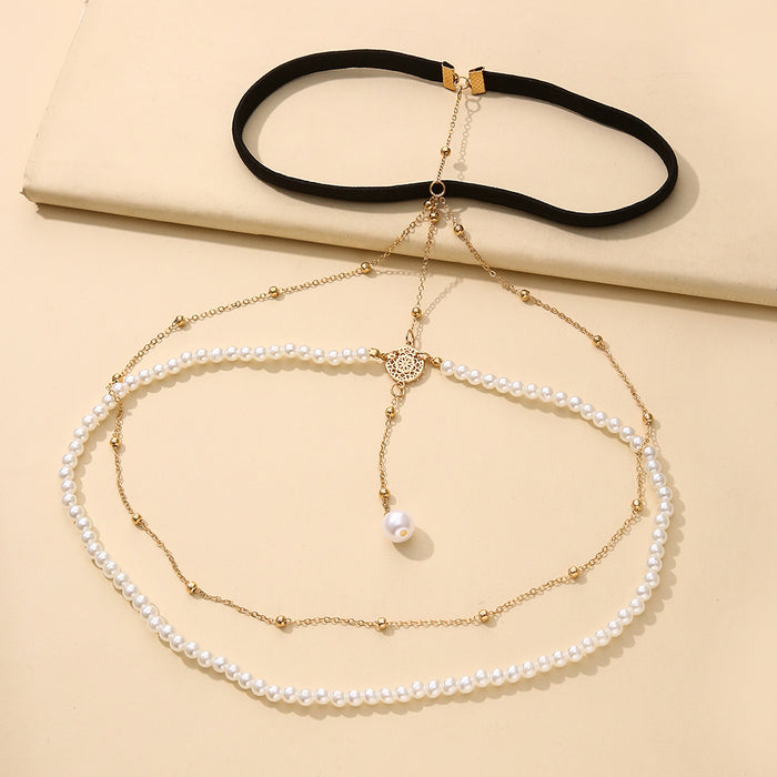 Wholesale Exaggerated Simple Multi-layer Pearl Chain Leg Chain Female ins Creative Personalized Long Body Chain Jewelry