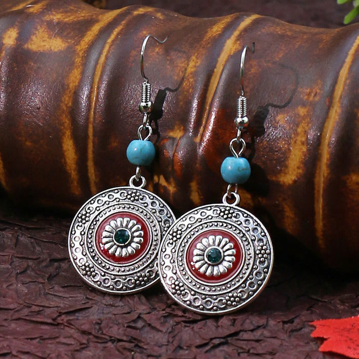 Wholesale Exquisite earrings inlaid with turquoise, women's retro alloy bells, versatile and beautiful earrings