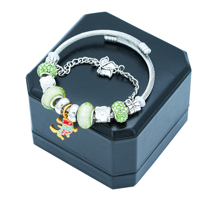 Wholesale Stainless Steel Bracelet Love Bear DIY Beaded Open Bracelet Multi-element sy Crystal Bracelet