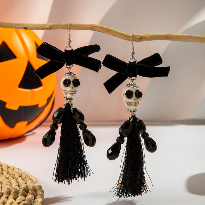 Wholesale  funny fun skull tassel rice beads earrings creative personality rose earrings