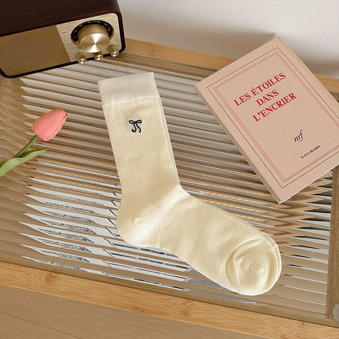 Wholesale Bow tie socks boneless mid tube socks mesh breathable long socks thin stacking socks
