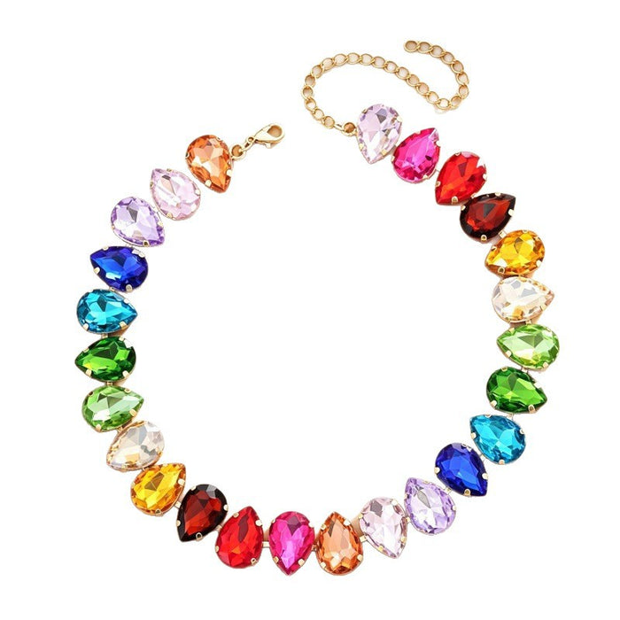 Wholesale Colorful Glass Water Drop Pendant Clavicle Necklace MOQ≥2